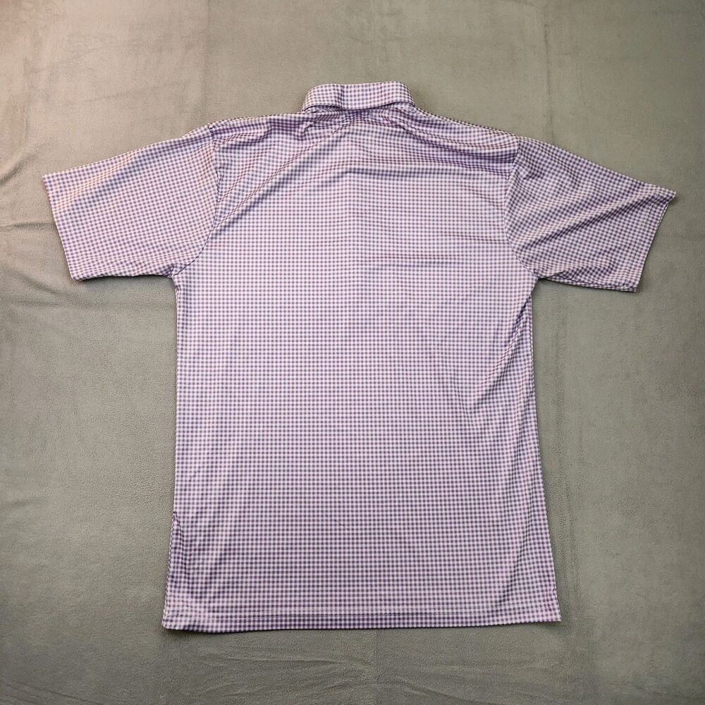 Collars & Co Dress Collar Polo Shirt Men's L Purple Gingham Short Sleeve Stretch - Picture 4 of 4